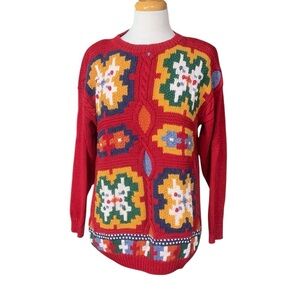 ❤️Vintage Huntington Ridge colorful long sleeved red crew neck sweater size M